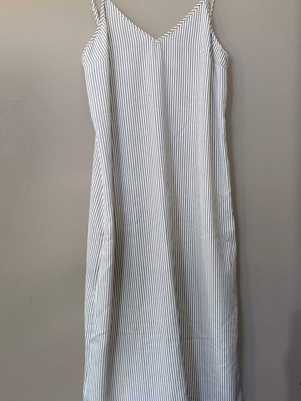 Striped White and Light Gray Slip Dress - Picture 1 of 3